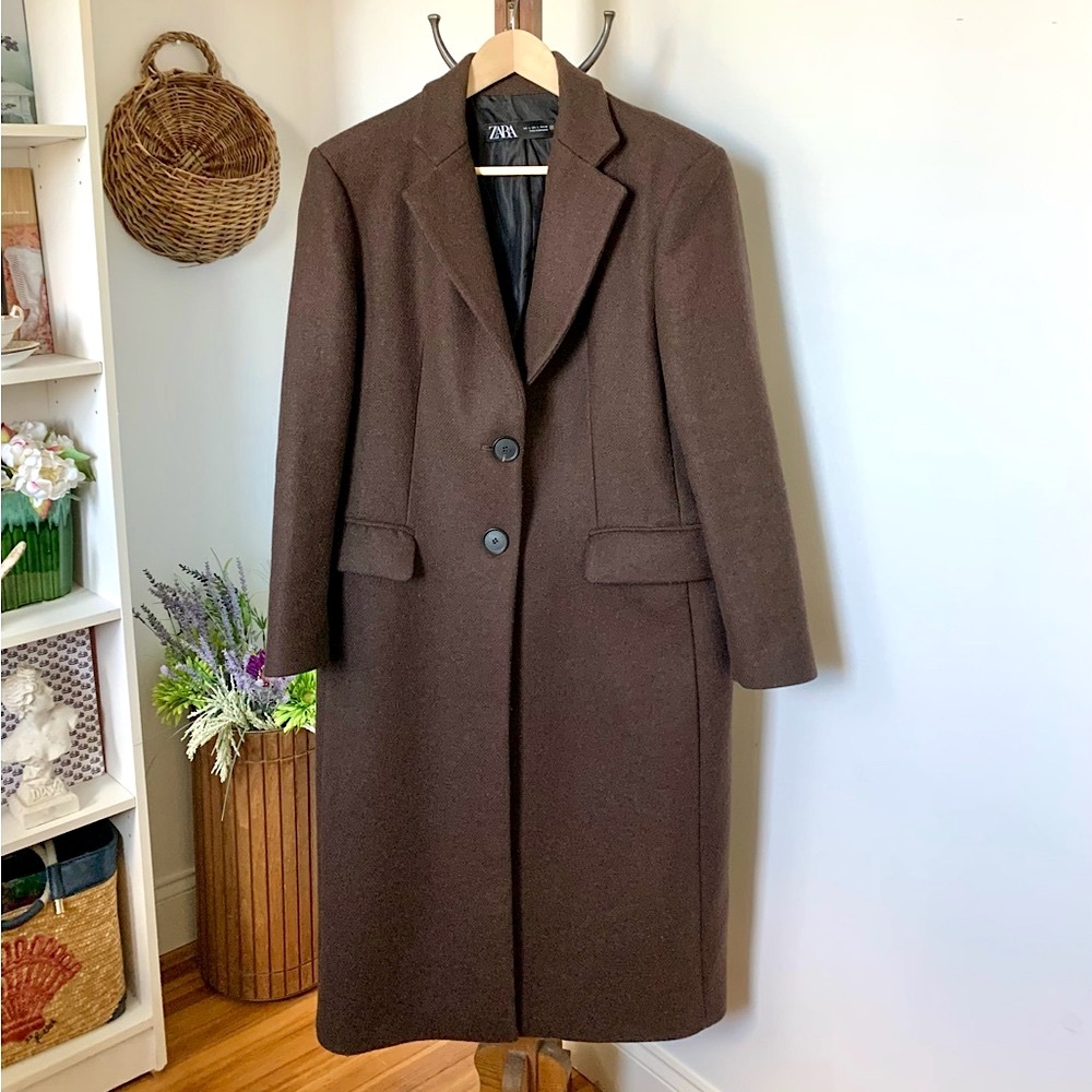 Zara Wool Blend Trench Coat in Brown